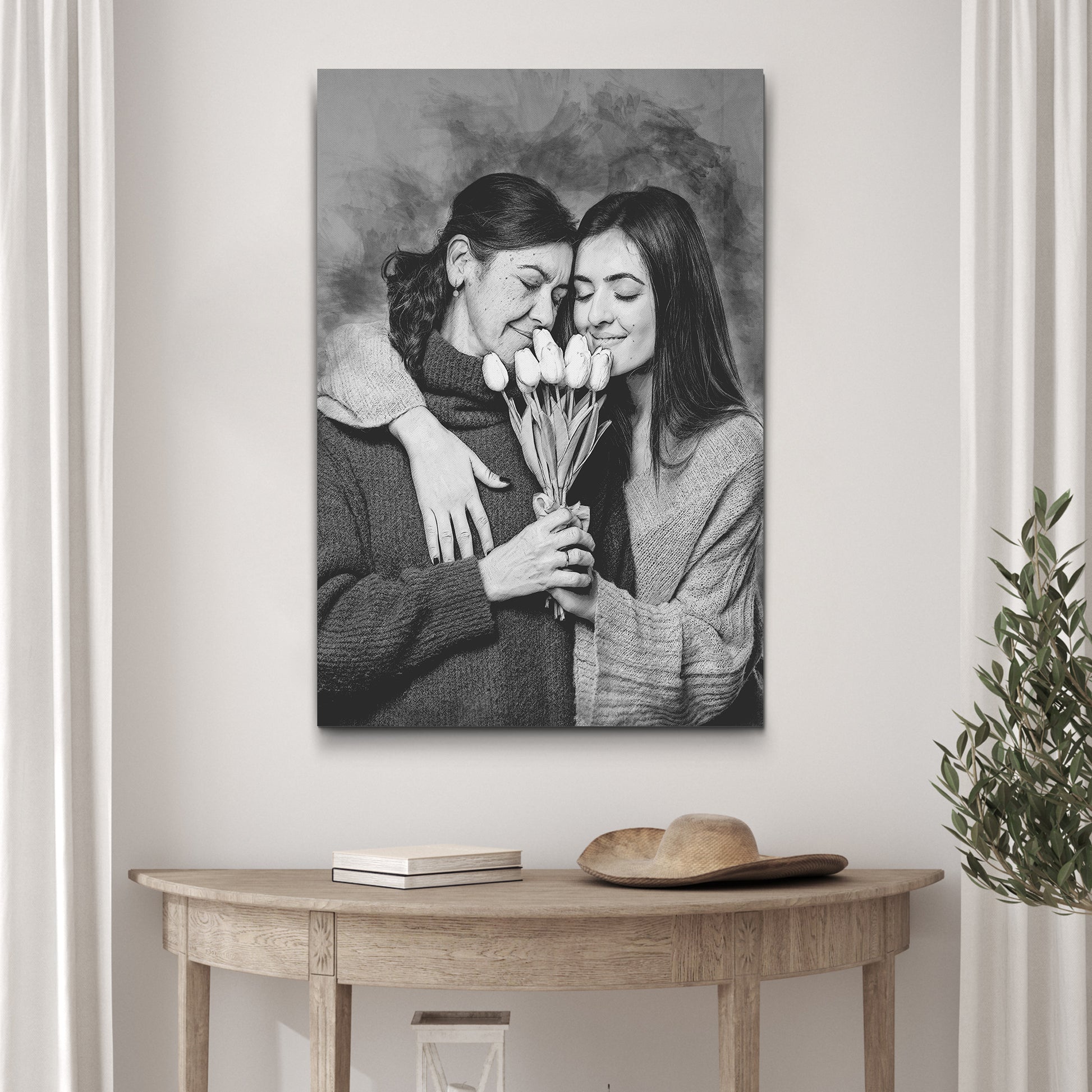 Mother And Daughter Pencil Portrait Sign Style 2 | Customizable Canvas - Image by Tailored Canvases