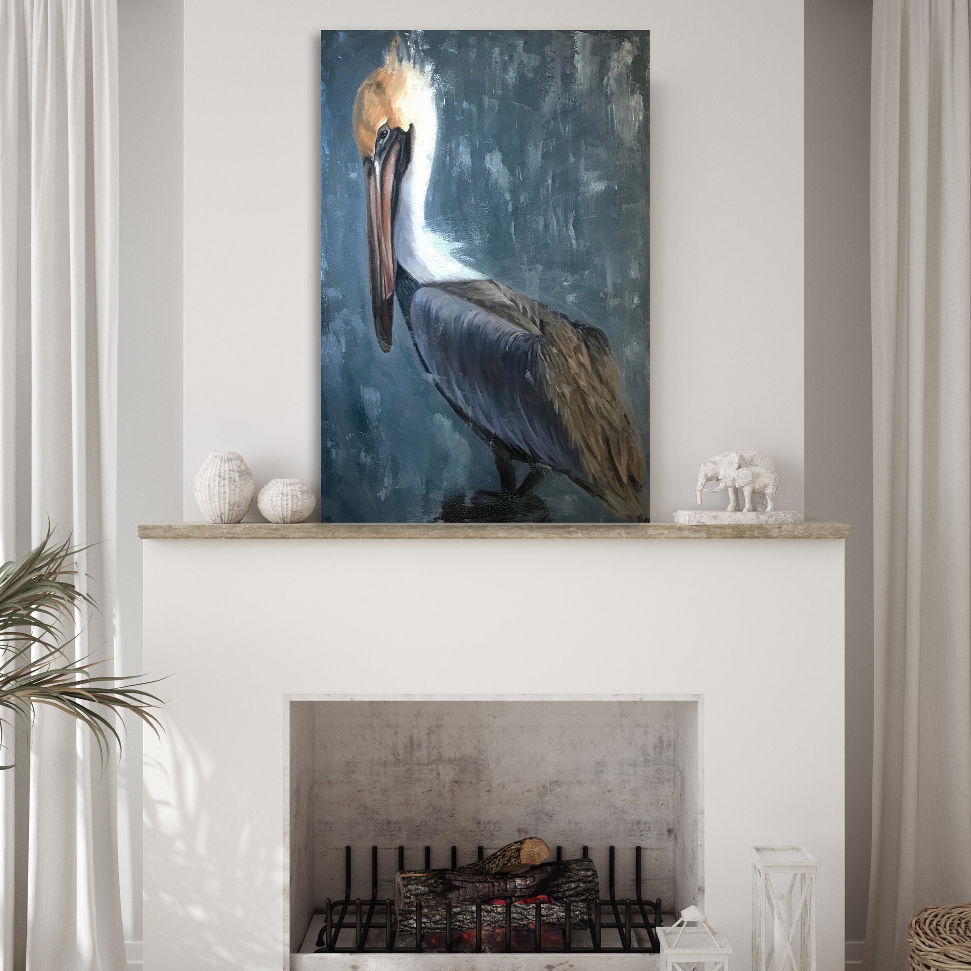 Pelican Painting "The Fish Catcher" Wall Art - Image by Tailored Canvases