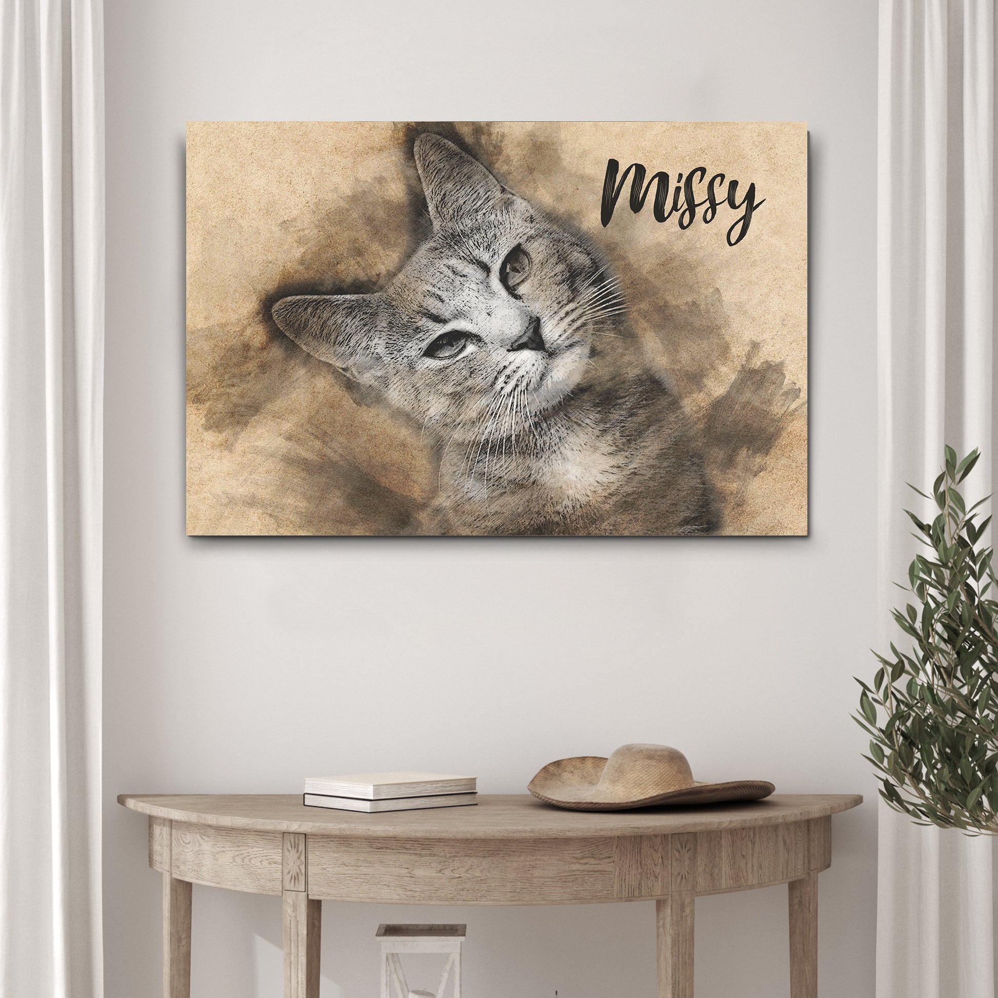 Cat Portrait Pencil Drawing Sign Style 1 - Image by Tailored Canvases