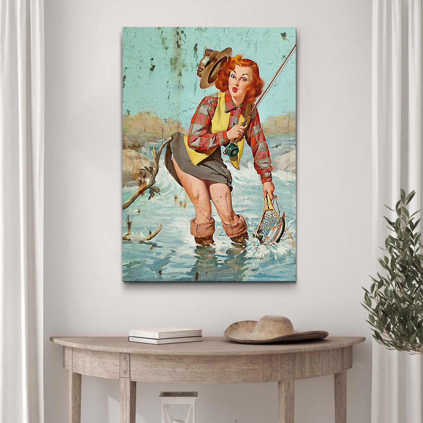 Fishing Retro Canvas Wall Art Style 2 - Image by Tailored Canvases