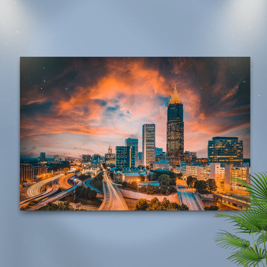 Atlanta City Night Skyline Canvas Wall Art - Image by Tailored Canvases
