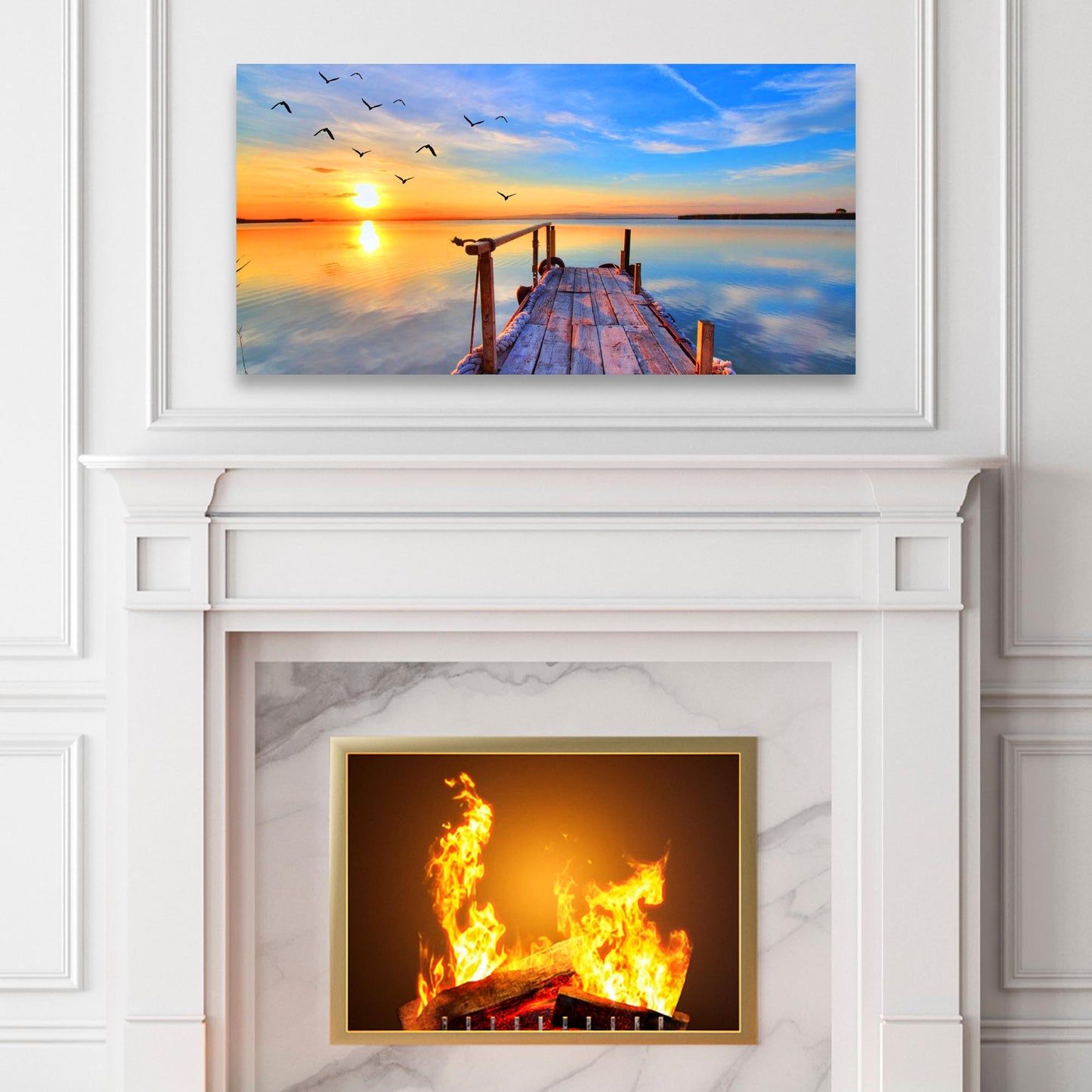 Dock Sunset View Canvas Wall Art Style 2 - Image by Tailored Canvases