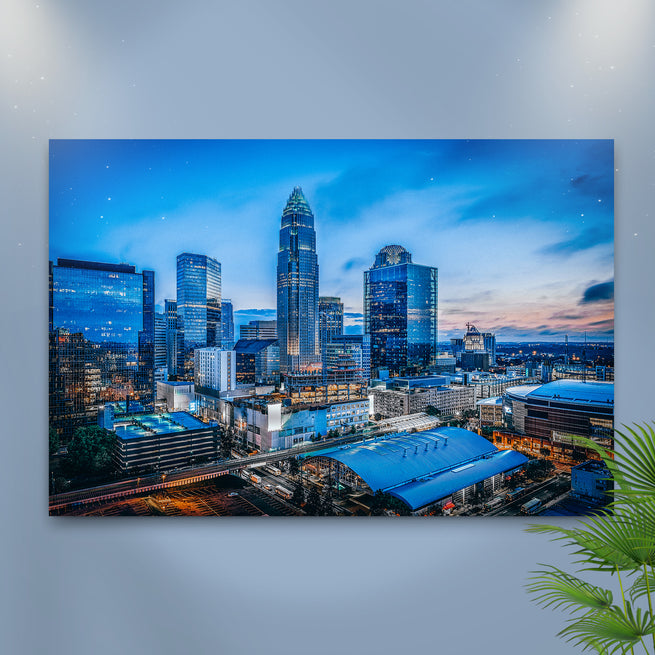 Charlotte Blue Night Skyline Canvas Wall Art by Tailored Canvases