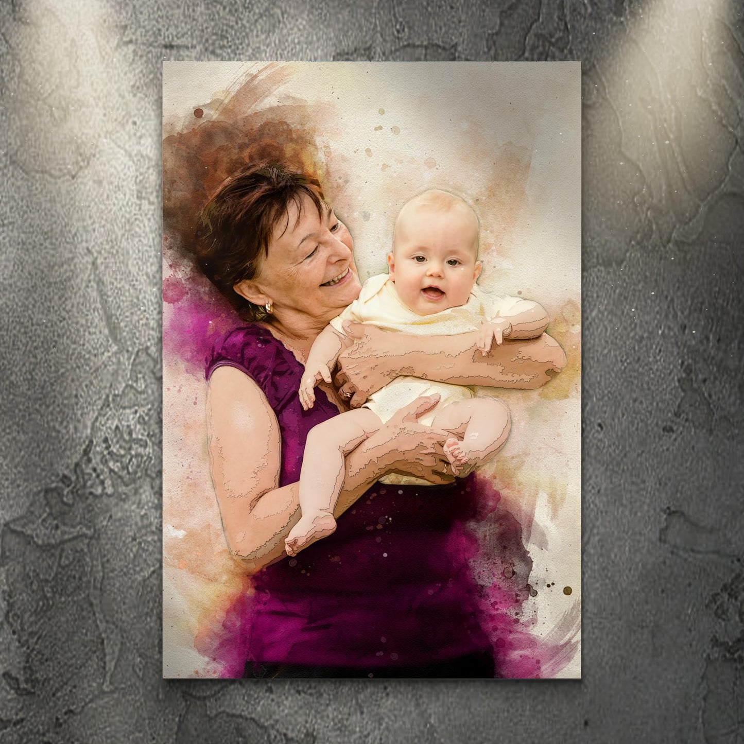 Grandma And Grandchild Watercolor Portrait Sign - Image by Tailored Canvases