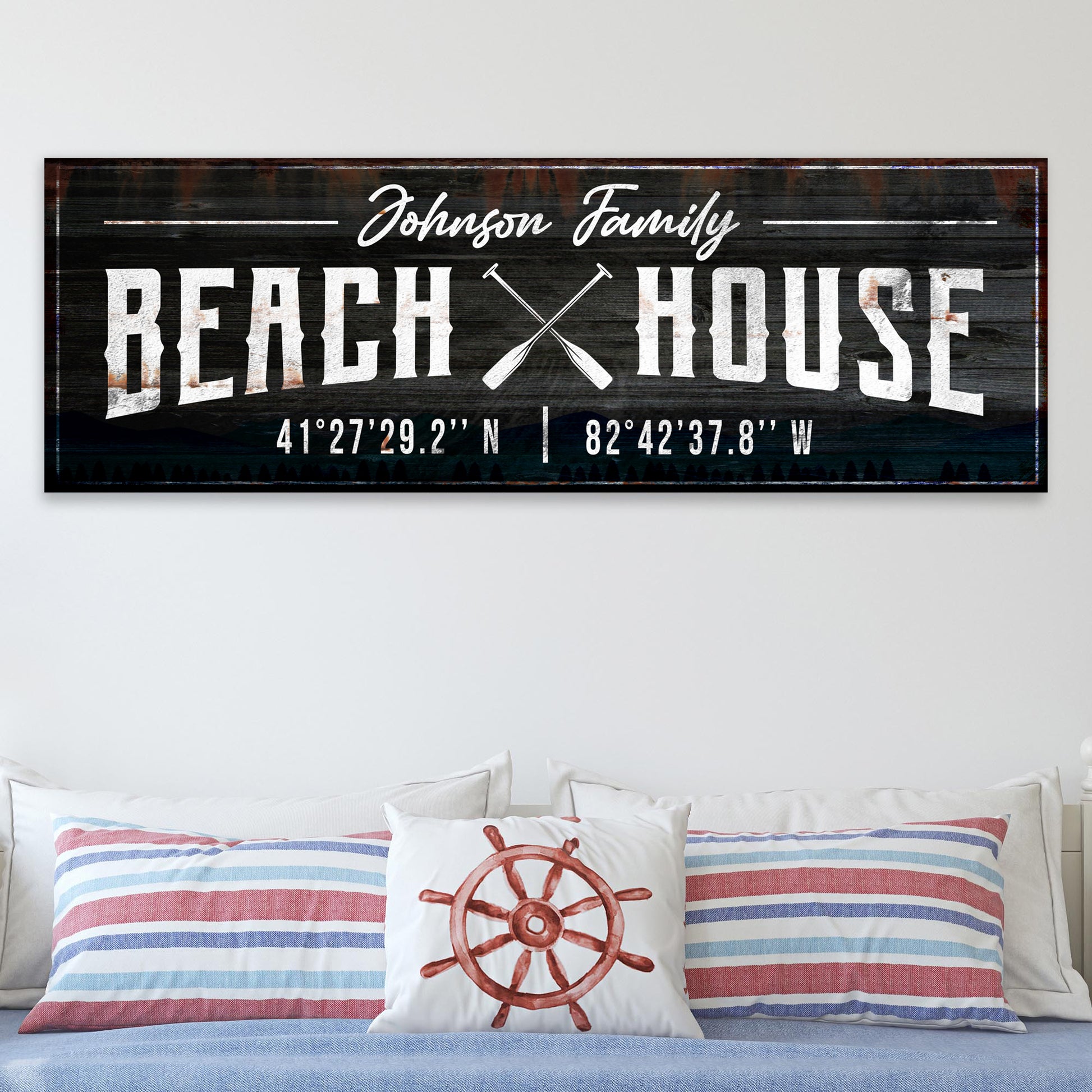 Family Beach House Coordinates Sign Style 1 - Image by Tailored Canvases