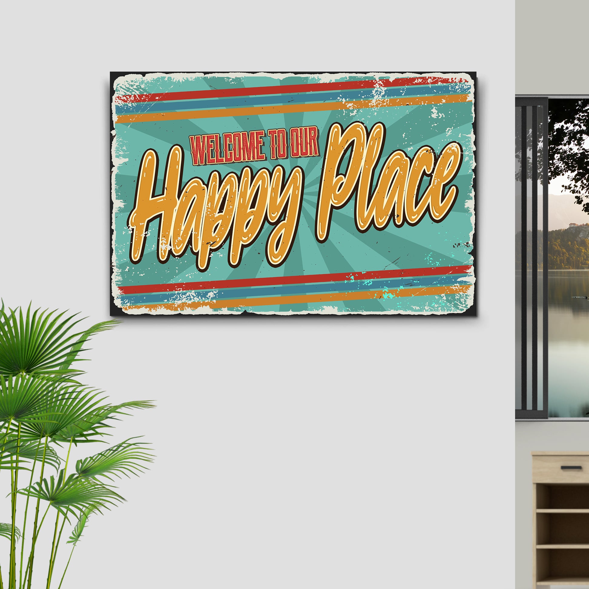 Welcome To Our Happy Place Sign Style 2 - Image by Tailored Canvases