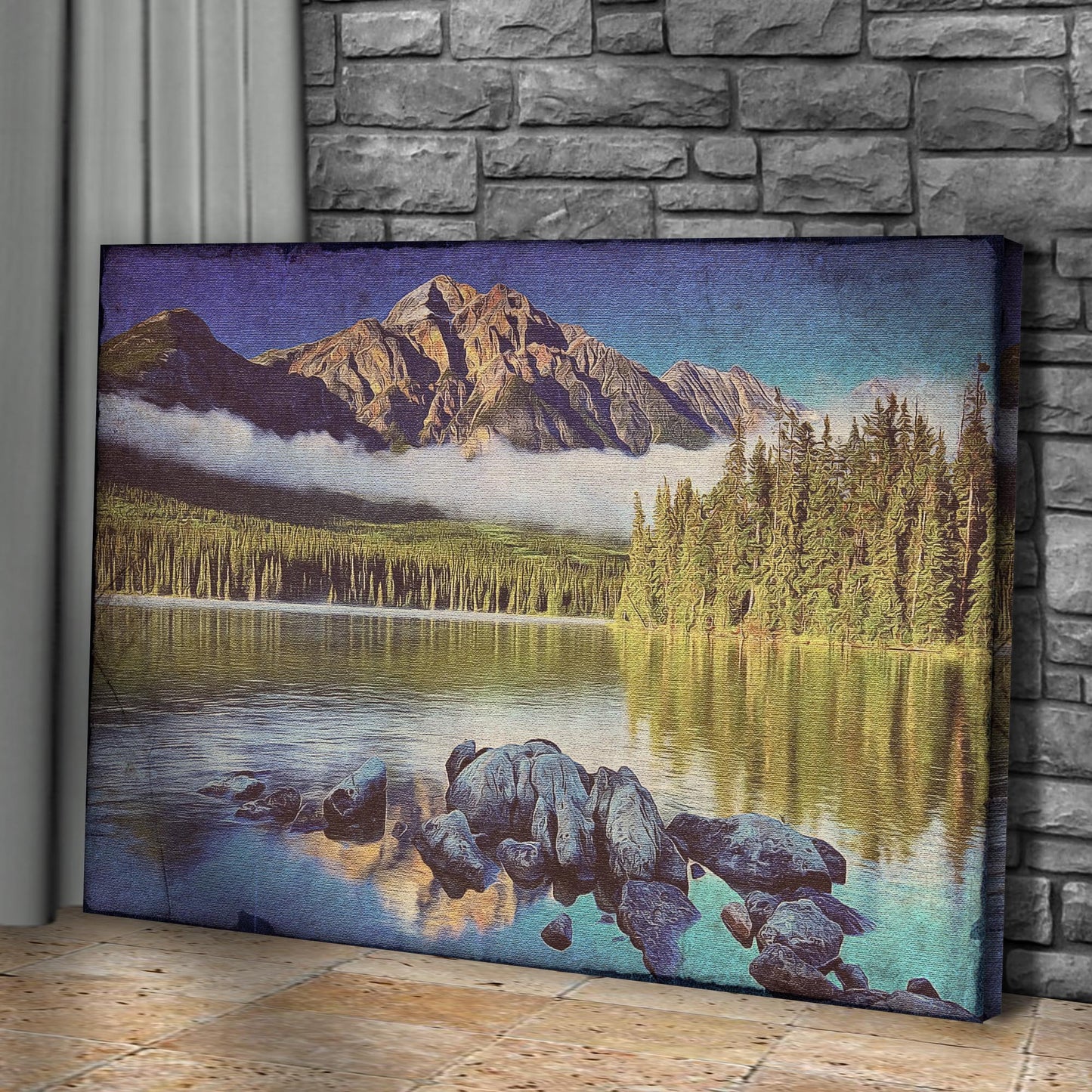 Mountain Lakeside Canvas Wall Art Style 1 - Image by Tailored Canvases