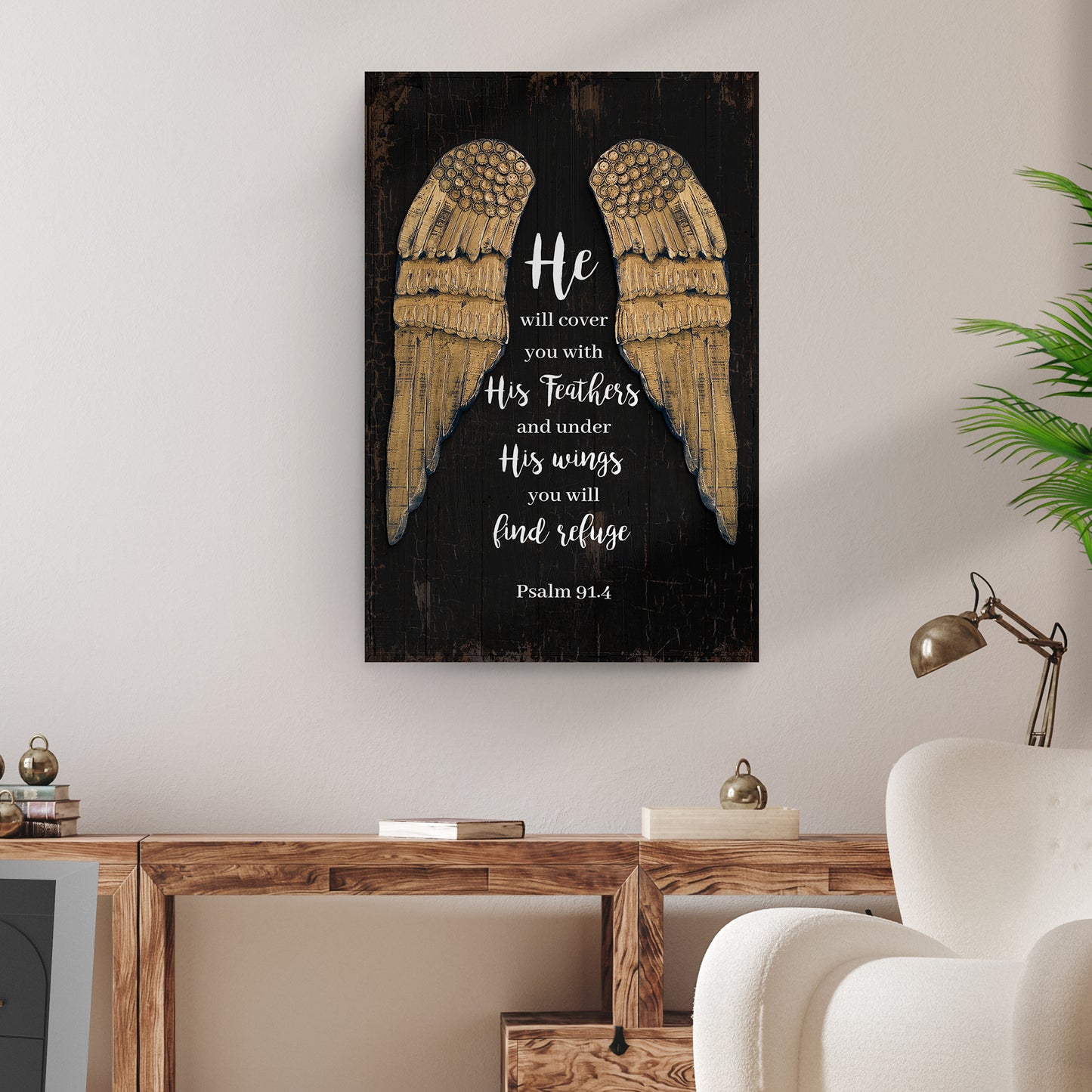 Psalm 91:4 He Will Cover You With His Feathers  Sign - Image by Tailored Canvases
