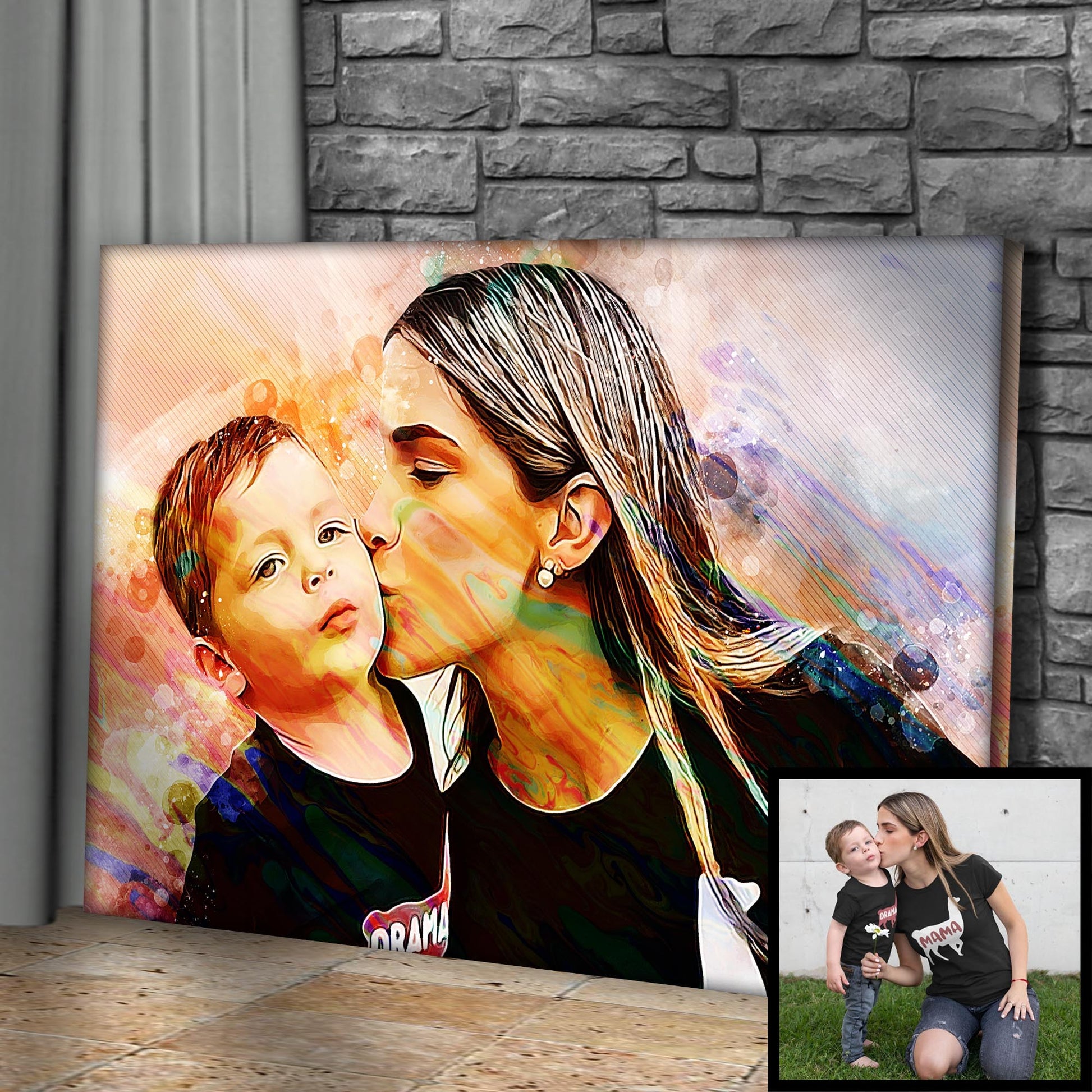 Mom And Me Watercolor Portrait Sign Style 1 - Image by Tailored Canvases