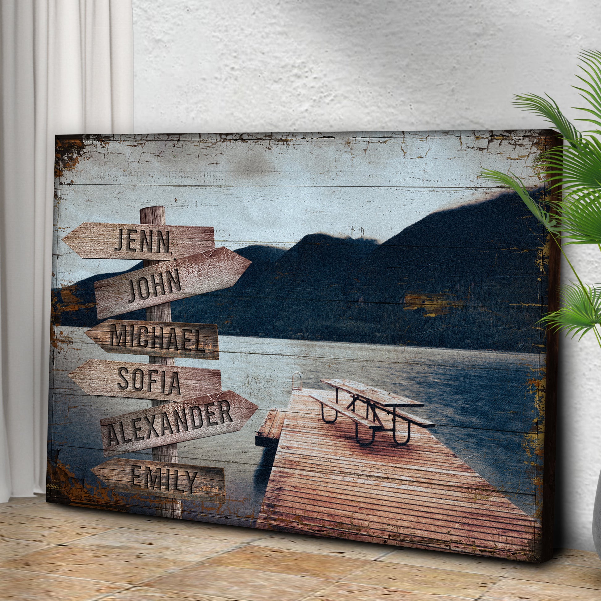 Family Name On Lake View Dock Sign Style 1 - Image by Tailored Canvases