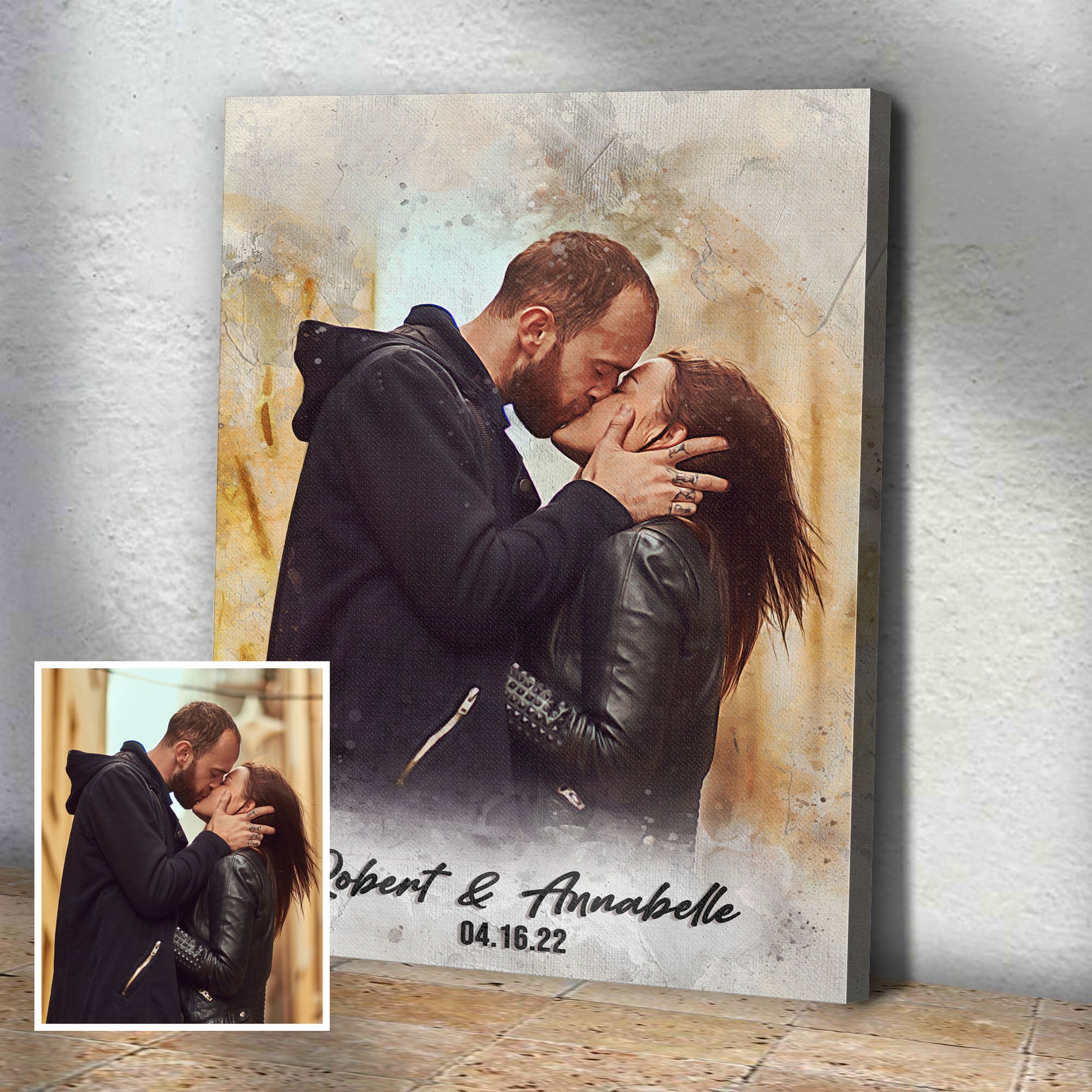 Couple Watercolor Portrait Sign II Style 1 - Image by Tailored Canvases