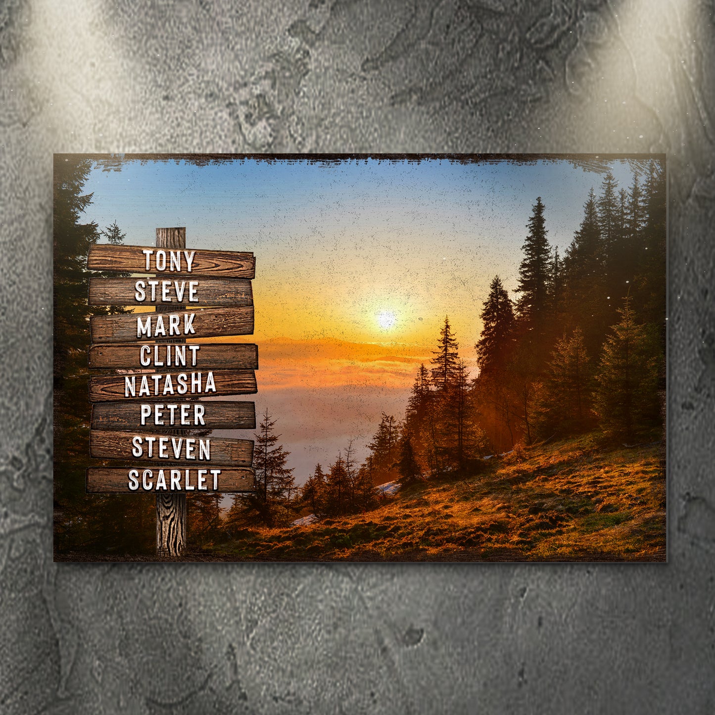 Sunrise Forest Family Name Sign - Image by Tailored Canvases