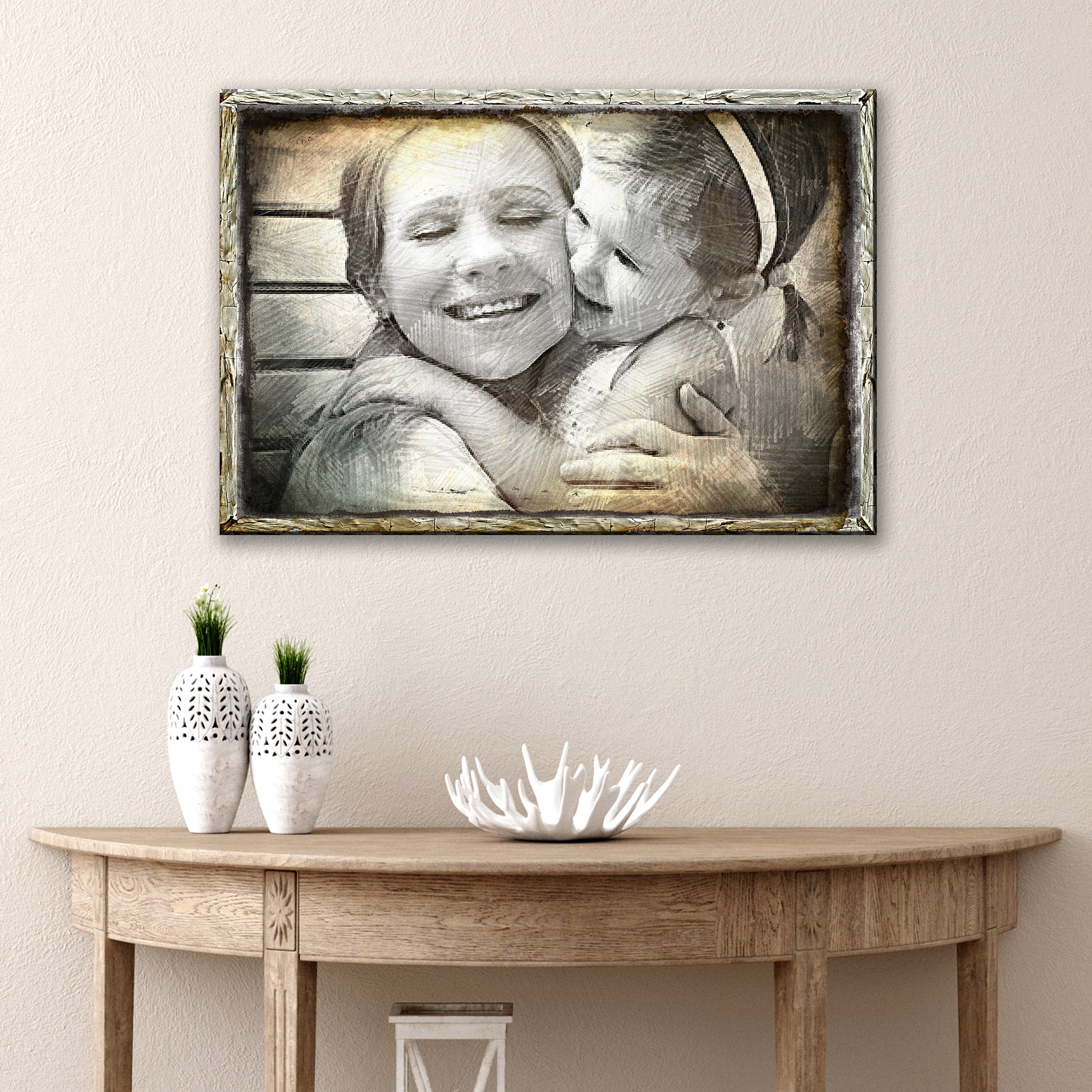 Mother Daughter Pencil Portrait Sign Style 1 - Image by Tailored Canvases