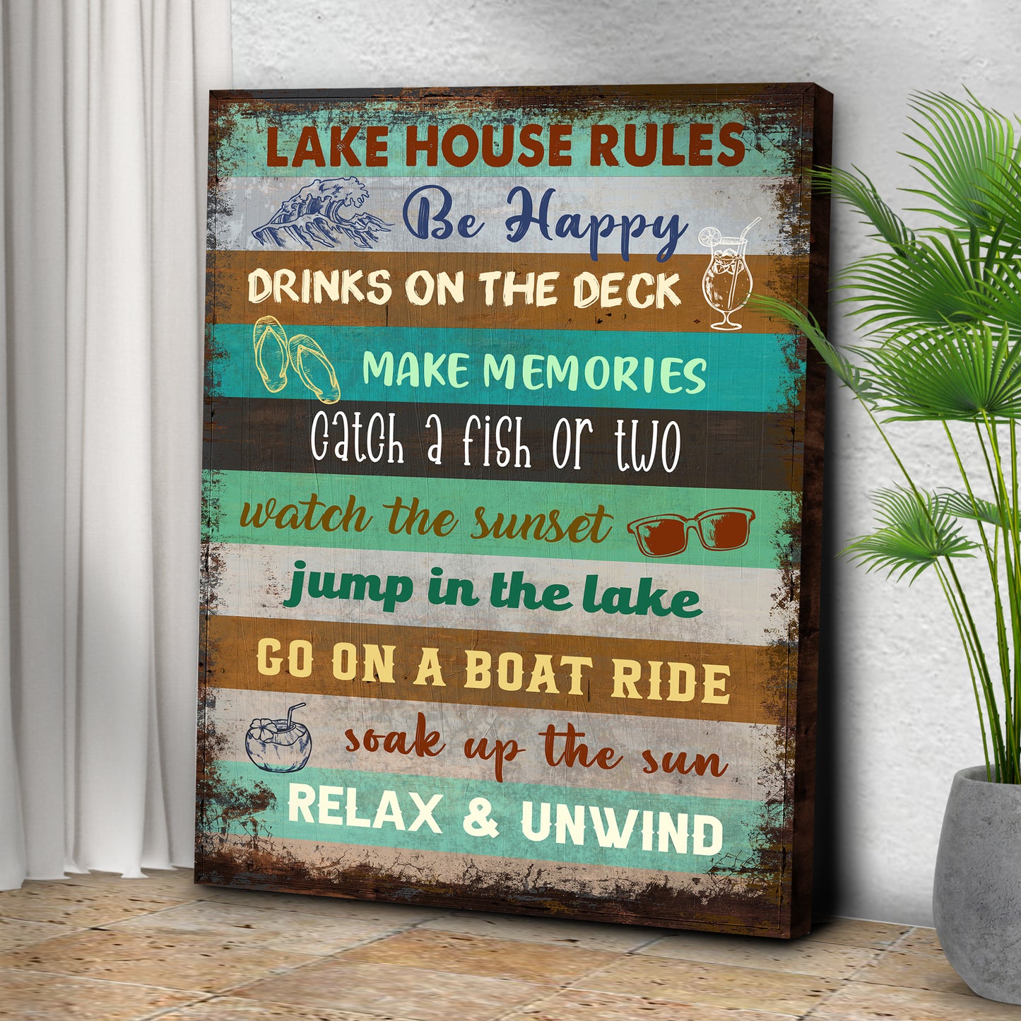 Lake House Rules Sign III Style 1 - Image by Tailored Canvases