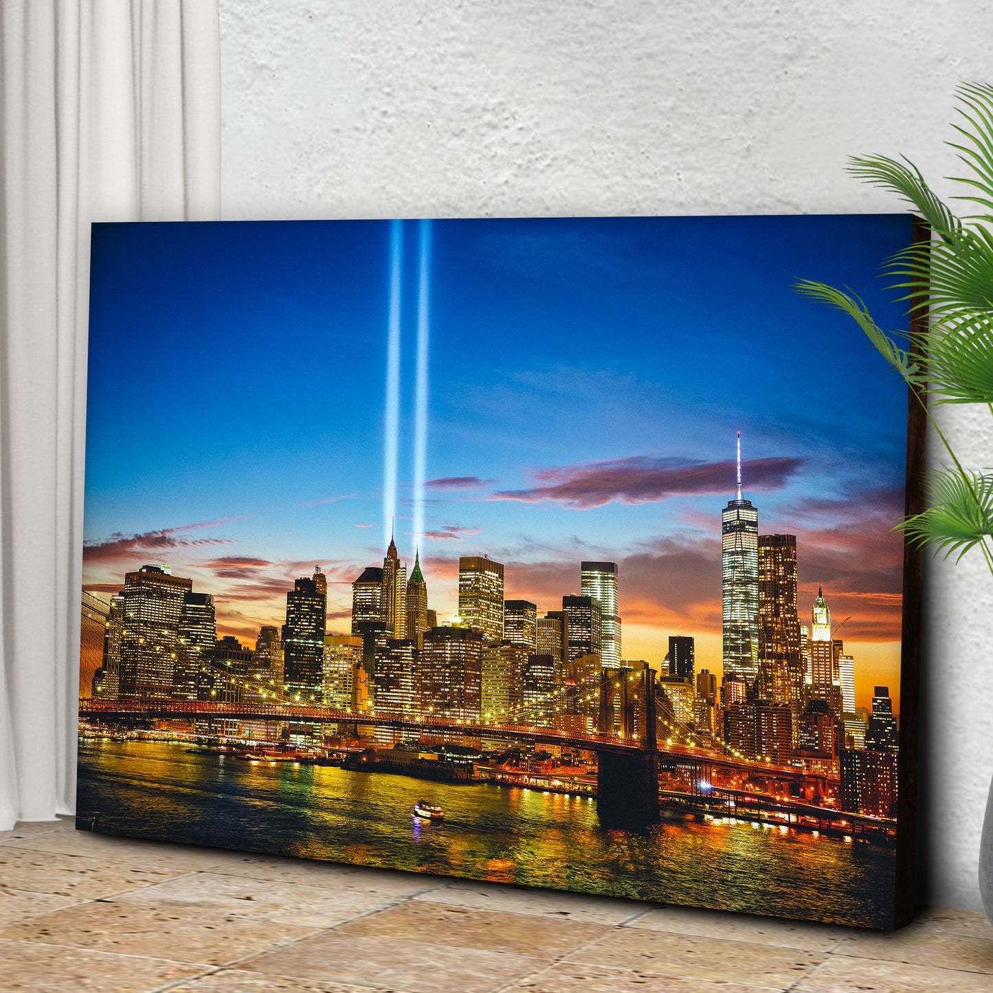 Manhattan Night Skyline Canvas Wall Art Style 1 - Image by Tailored Canvases