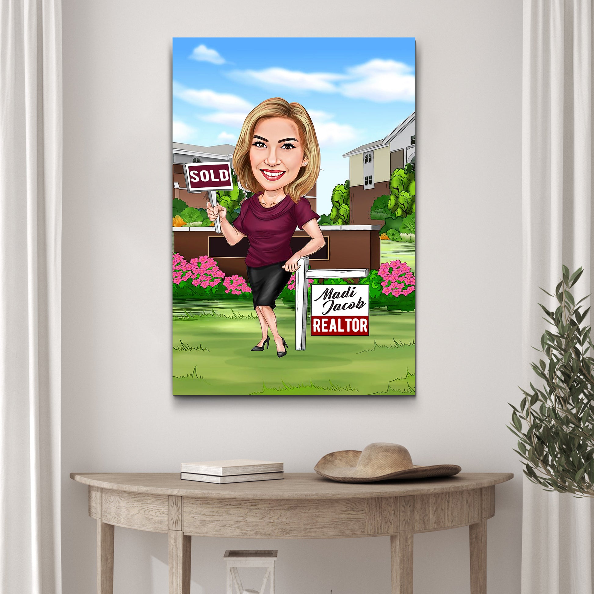 Realtor Cartoon Watercolor Portrait Sign Style 2 - Image by Tailored Canvases